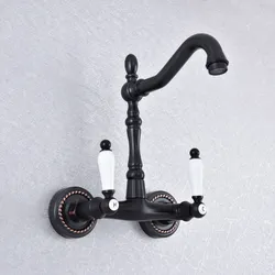 Kitchen Wet Bar Bathroom Vessel Sink Faucet Black Oil Rubbed Brass Wall Mounted Swivel Spout Mixer Tap Dual Ceramic Lever msf752
