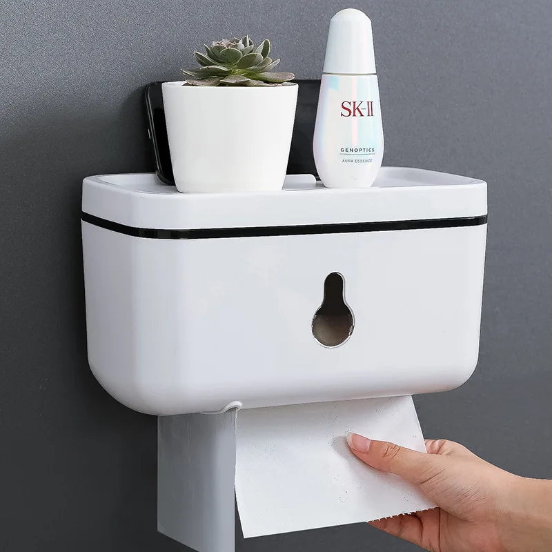 

Solid Color Toilet Tissue Box Punch-free Strong Load-bearing Bedroom Kitchen Roll Paper Box Hand Paper Box Toilet Paper Rack2020