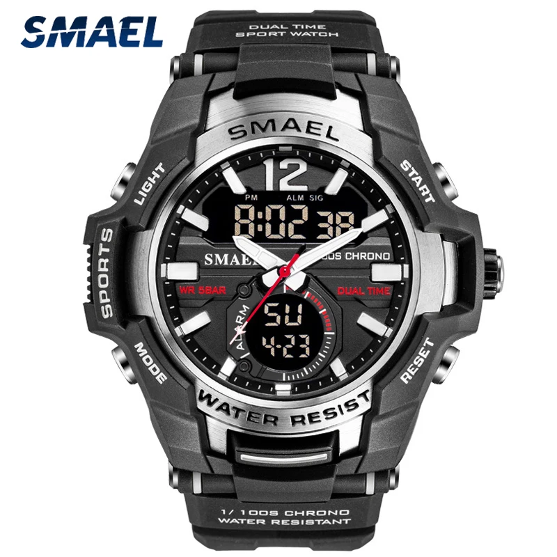 SMAEL Men's Sport Quartz Watch Men LED Digital 5ATM Waterproof Sport Military Watches Man Double Display Wristwatch Relogio Men