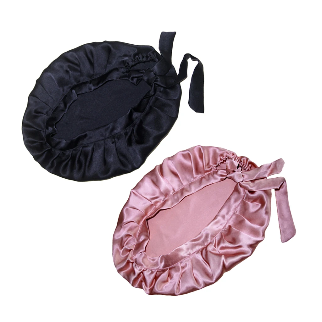 2x Satin Soft Adjustable Night Sleeping Cap Hat Wrap Hair Protection Bonnet