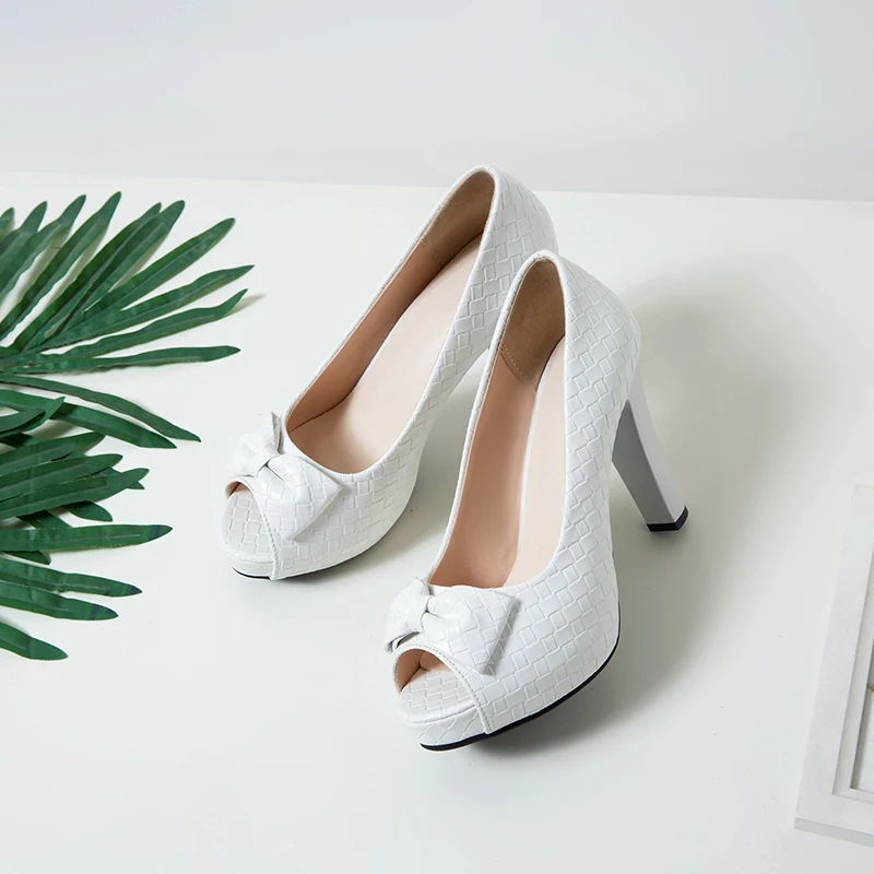 Women High Heels Pumps Bowtied Peep Toe Spring Party Office Wedding