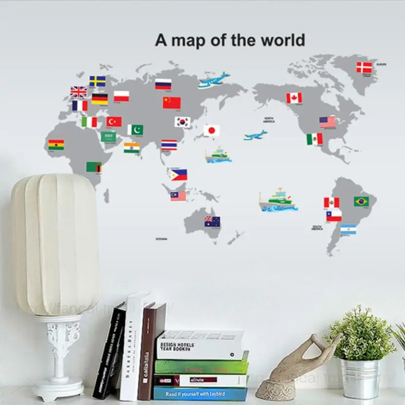 

Cartoon World Map Vinyl Wall Decal Sticker Nursery School Stickers Mural Baby Bedroom Decor Pegatinas Kids Room Wall Stick W203