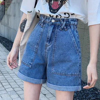 

Women Summer Fashion Sweet Korea Style High Waist Solid Color Wide Leg Denim Short Office Lady Female Casual Loose Chic Shorts