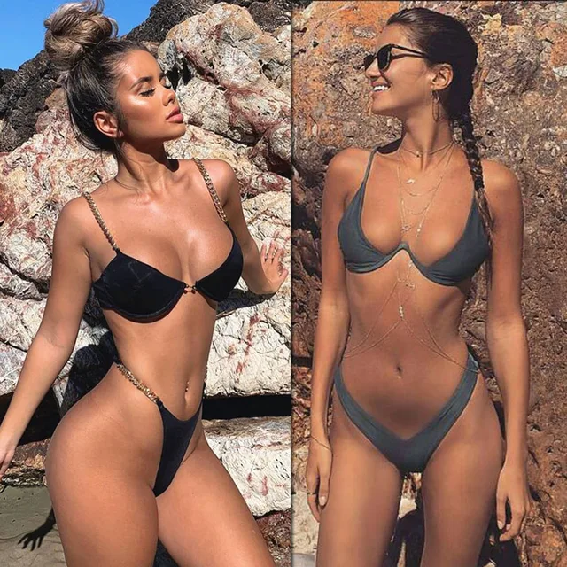 US $9.79 2019 New high cut thong bathing suit high waist swimsuit Solid swimwear women Brazilian Biquini swi