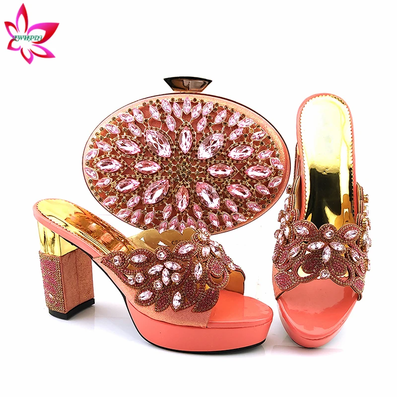 Italian Ladies Design Shoes and Bag to Match in Peach Color Women Matching with Platform for Wedding Party | Обувь