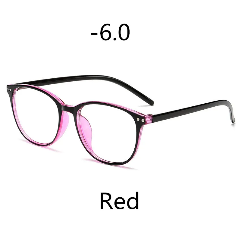 Elbru-1-1,5-2-2,5-3-3,5-4-4,5-5,0-5,5-6,0 классические очки с заклепками для близорукости с градусом для женщин и мужчин черная оправа для очков - Цвет оправы: Red -600