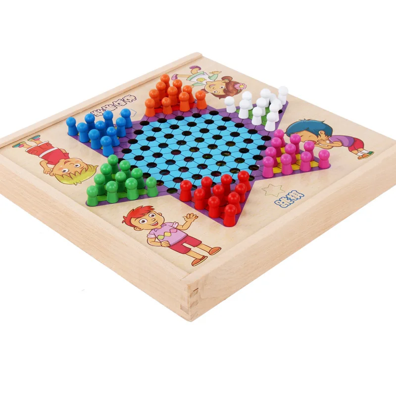 

Children Wooden Desktop Educational Early Childhood Toy Multi-functional Wood System Toy Fifteen One Flight Chess Game