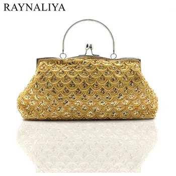 

Gold Sliver Soft Handmade Beaded Evening Bag Lady Women Embroidery Handbag Wedding Bags Totes Fashion Hobos SFX-A0032