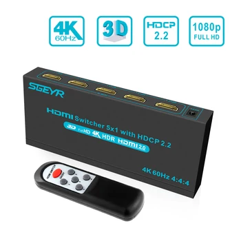 

SGEYR 5x1HDMI Switch 2.0 4K@60Hz HDMI Adapter Switch 5 Port HDR IR Remote HDMI 2.0 HDCP 2.2,Full HD/3D /PS4/DVD/Xbox/Projector