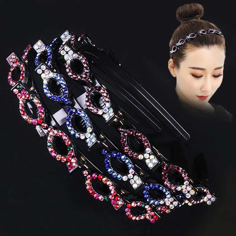 

Braided Hair Hoop Rhinestone Clip Bang Artifact Multi-Layer Hollow Braid Headband Women Hair Accessories