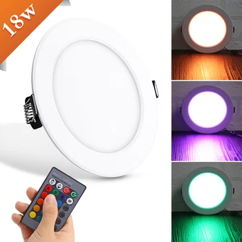 

Round LED Panel Light Concealed Recessed Ceiling Lamp 18W RGB Downlight With Remote Control AC 85-265V