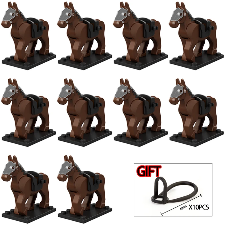 10PCS/LOT Medieval Time Knight Rohan War Horse Roman Animal Building Blocks Action Figures Toys For Children Koruit XP1007-1016 small wooden blocks