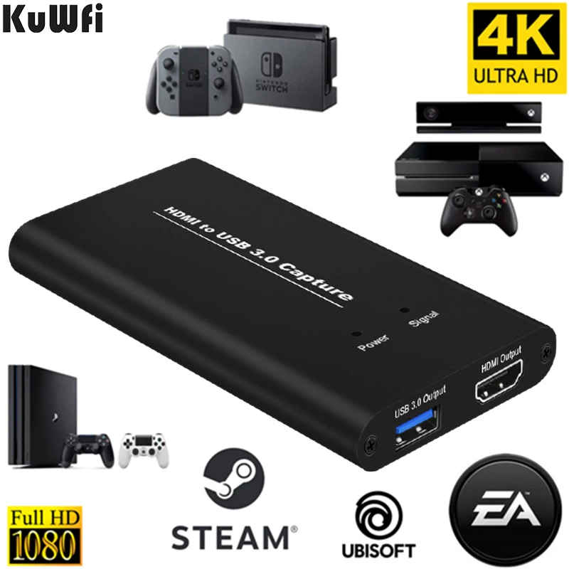 

KuWFi USB3.0 HDMI 4K60Hz Video Capture HDMI to USB Video Capture Card Dongle Game Streaming Live Stream Broadcast with MICinput