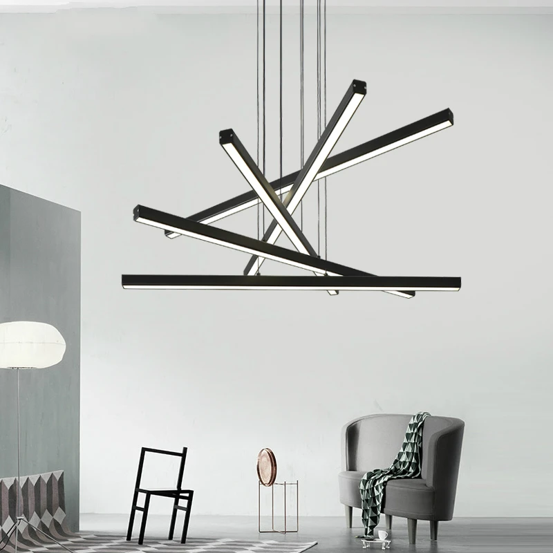 Modern Simple LED chandelier gold or black aluminum for living room island deco lighting dining room office bedroom hanging lamp