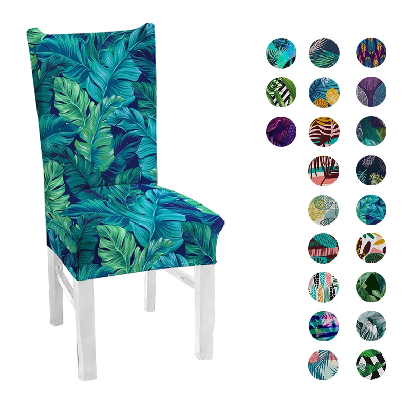 Kitchen Chair Cover Stretch Elastic Seat Chairs Slipcover Palm leaves