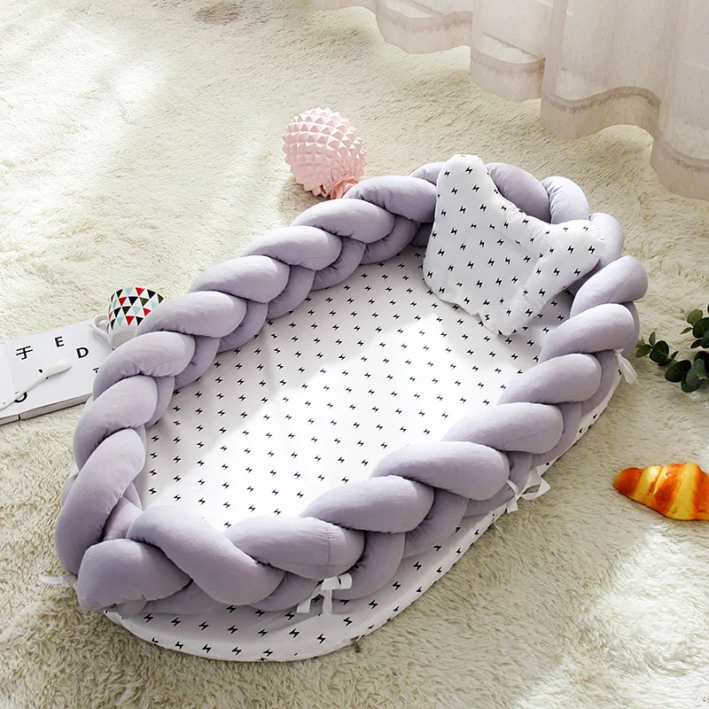 Ins Nordic Infant Nest Crib Bionic Bed With Knot Braid Bumper Folding Portable Baby Traveling Cot Bed Removable Kids Cradle