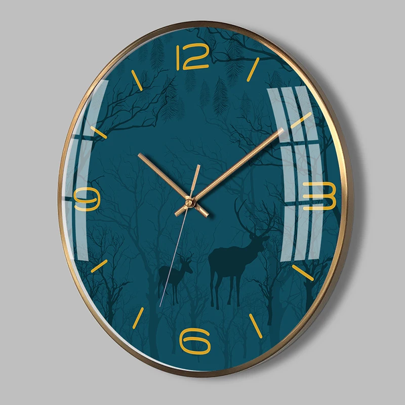 Minimalist Elk New Chinese Wall Clock Blue  