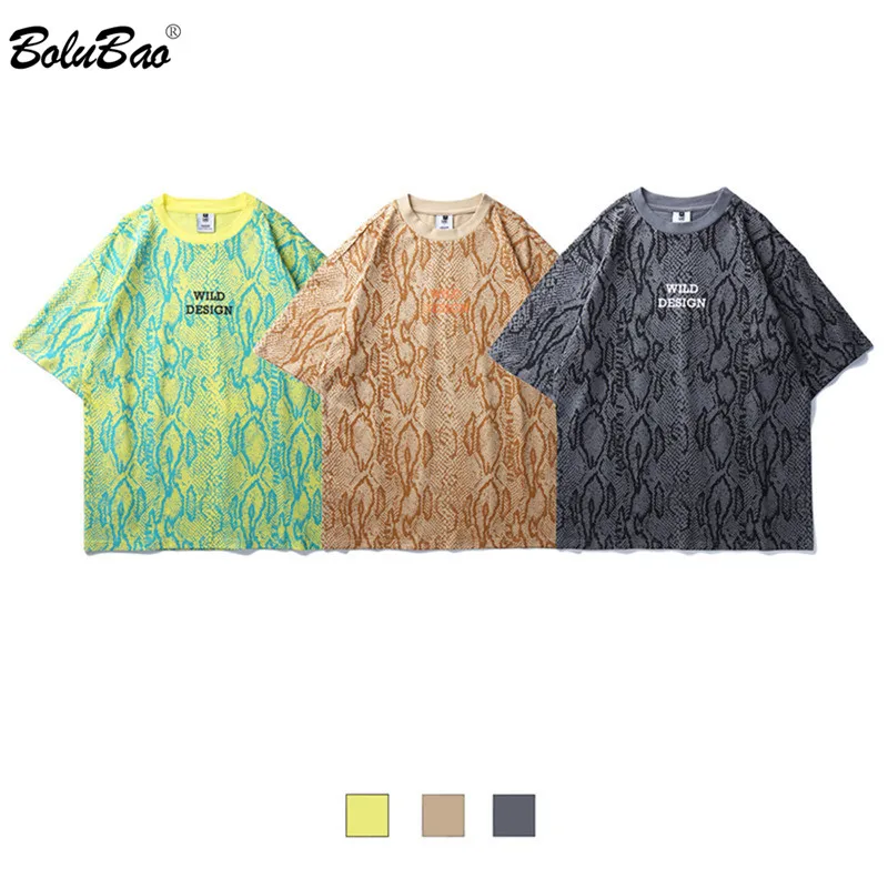 

BOLUBAO Men's Brand High Quality T-Shirt Summer New Cotton Men Python Pattern Trend Printing High Street Male T Shirts