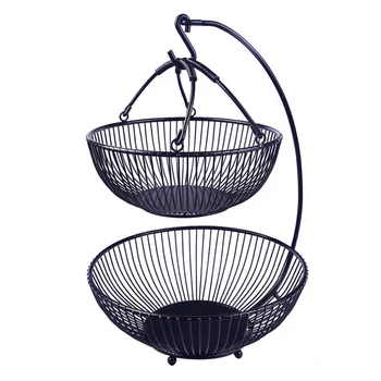 

1Pc Fruit Basket Fruit Tray Fruit Storage Rack Iron Fruit Dish Double-layer Fruit Basket for Home Fruit Decor