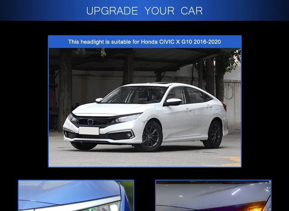 Головной фонарь для Honda CIVIC X G10- фары Противотуманные фары Дневные ходовые огни DRL H7 светодиодный Биксеноновая лампа автомобильные аксессуары