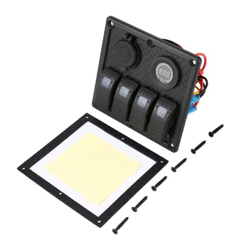 

4 Gang Car Marine Boat LED Rocker Switch Panel Waterproof Circuit Breaker with Digital Voltmeter Dual USB Charger