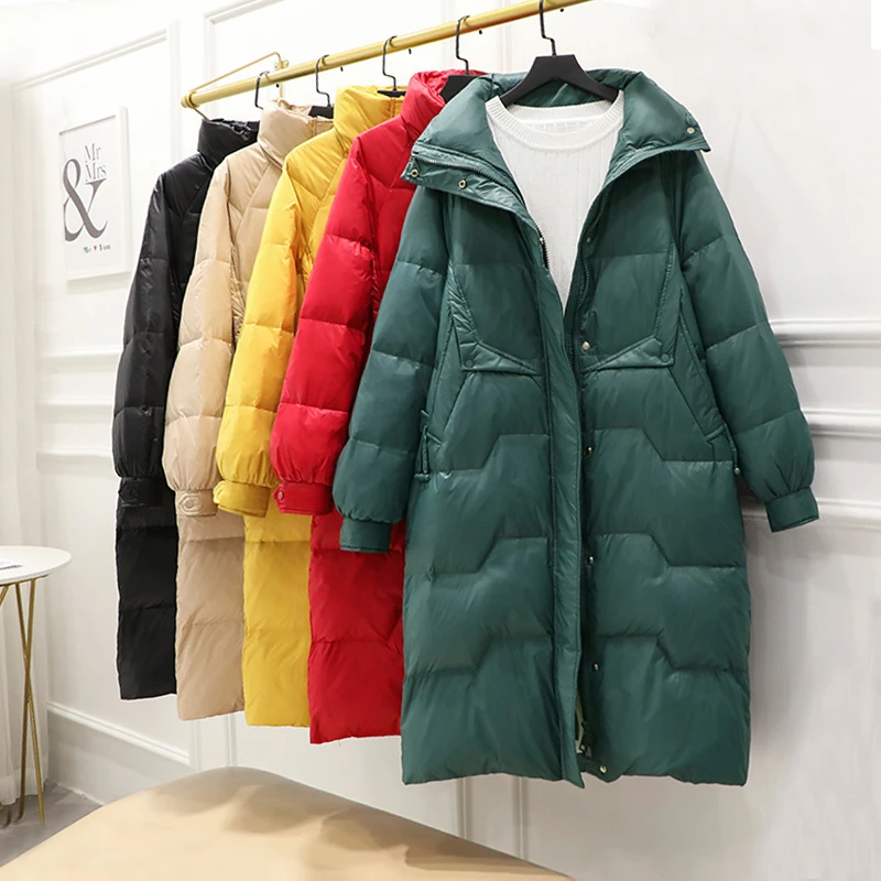 FTLZZ Winter Stand Collar Solid Long Down Jacket