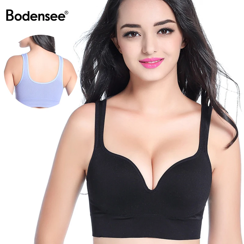 

BODENSEE Women Wireless Sports Bra Girl Shockproof Push Up Sport Bra Top Athletic Gym Running Fitness Yoga Tops Plus Size