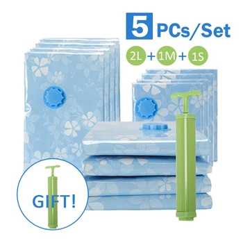 

5pcs/Set Thickened Vacuum Bag With Hand Air Pump Space Saver Reusable Clothes Quilt Compressed Foldable Storage Bags Organizer