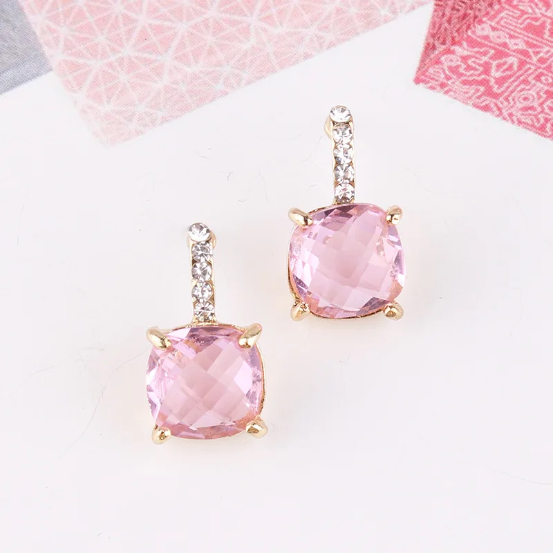 

Exquisite Women's Earrings Gold Plated Inlay Round Cut Pink Zircon Crystal Earrings Bridal Dangle Drop Earrings Wedding Jewelry