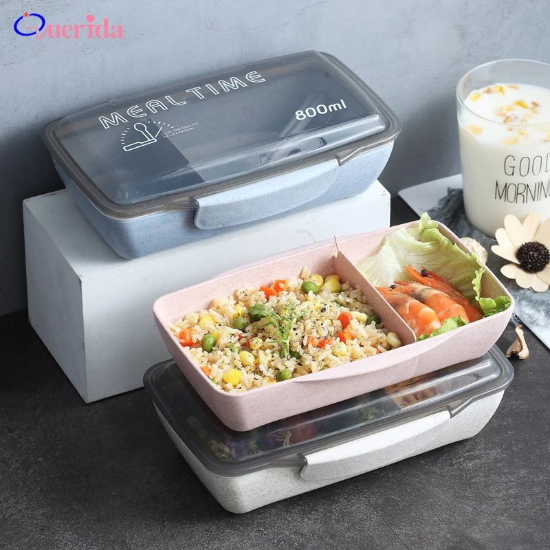 

Hot Portable Lunch Box Wheat Straw Food Container Bento Microwave Heated Lunch Box For Kids Leakproof Kitchen With Cutlery Box