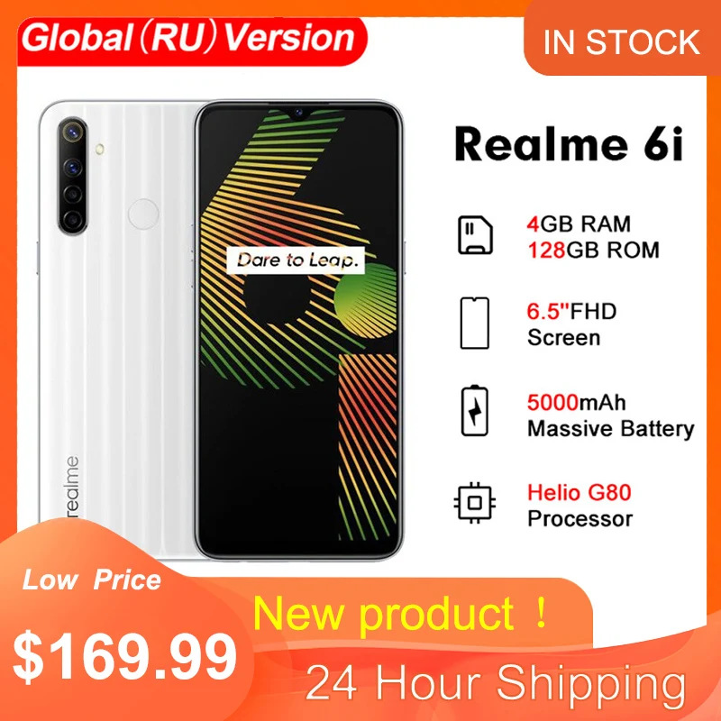 Realme 6i 6 i 5 &quotГлобальная версия 4 Гб 128 мобильный телефон 48 МП Восьмиядерный MTK Helio G80