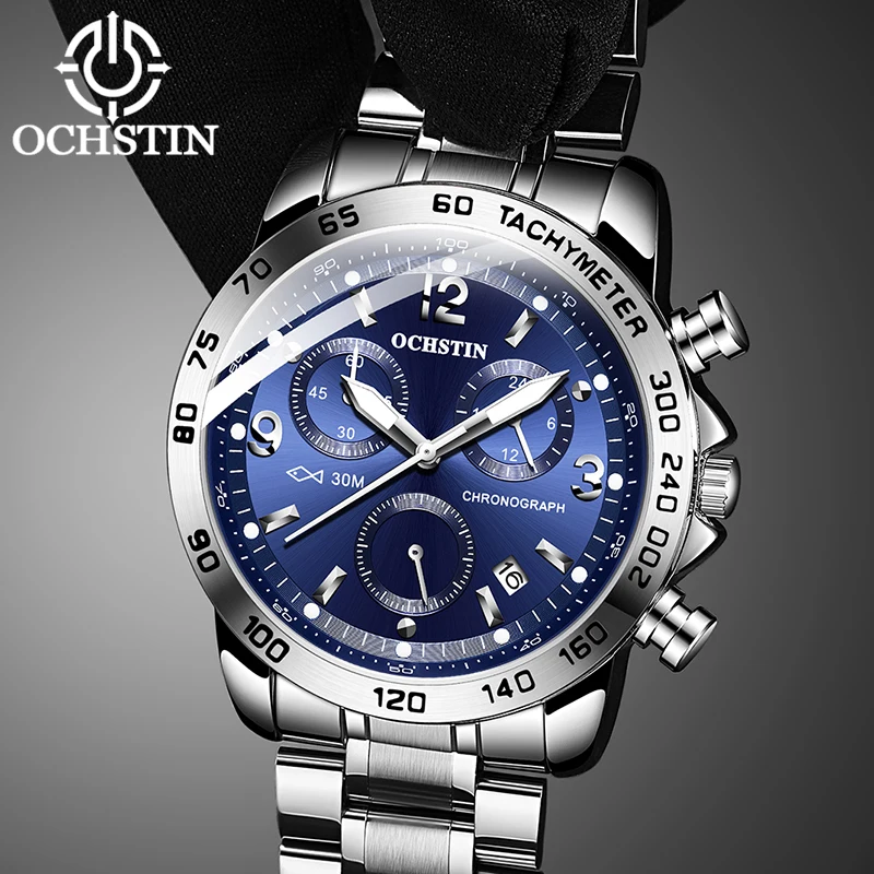 OCHSTIN Watch Men Casual Sport Quartz Wristwatch Stainless Steel Waterproof Chronograph Luminous Clock Date Male erkek kol saati