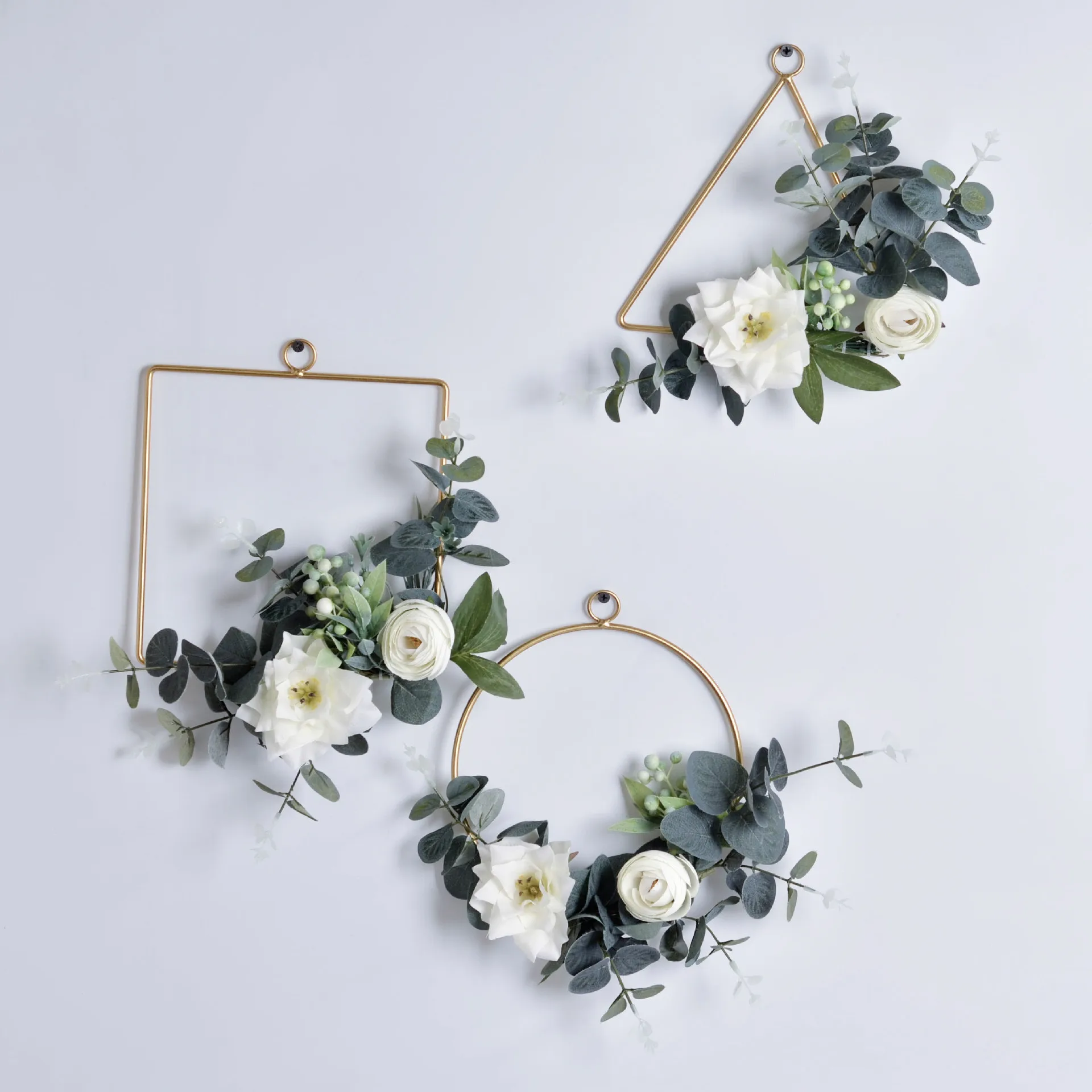 Кованое геометрическое кольцо Настенный декор цветочный обруч венок цветок из искусственного шелка для свадебной вечеринки