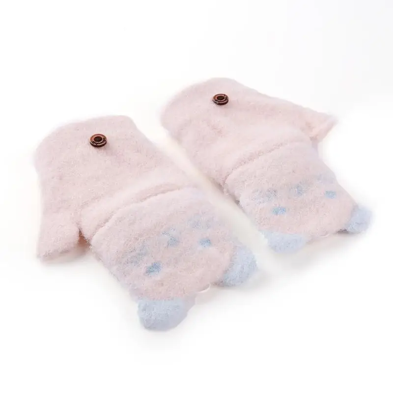 Милые зимние теплые перчатки из 2 предметов для новорожденных, плотные Стрейчевые магические перчатки без пальцев, перчатки для новорожденных мальчиков девочек, уличные лыжные перчатки