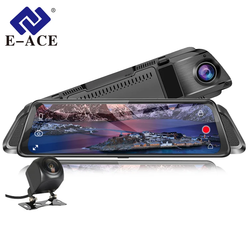 

E-ACE Car DVR Camera 10.0 Inch Touch Mirror FHD 1080P Video Recorder Auto Registrator Dash Cam Dual Lens with Rear View Camera