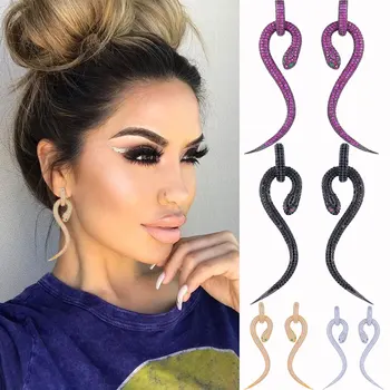 

missvikki 7 Colors Punk Style Statement Jewelry Chic Trendy snake shape Pendant Earrings Shiny Cubic Zirconia Top Quality