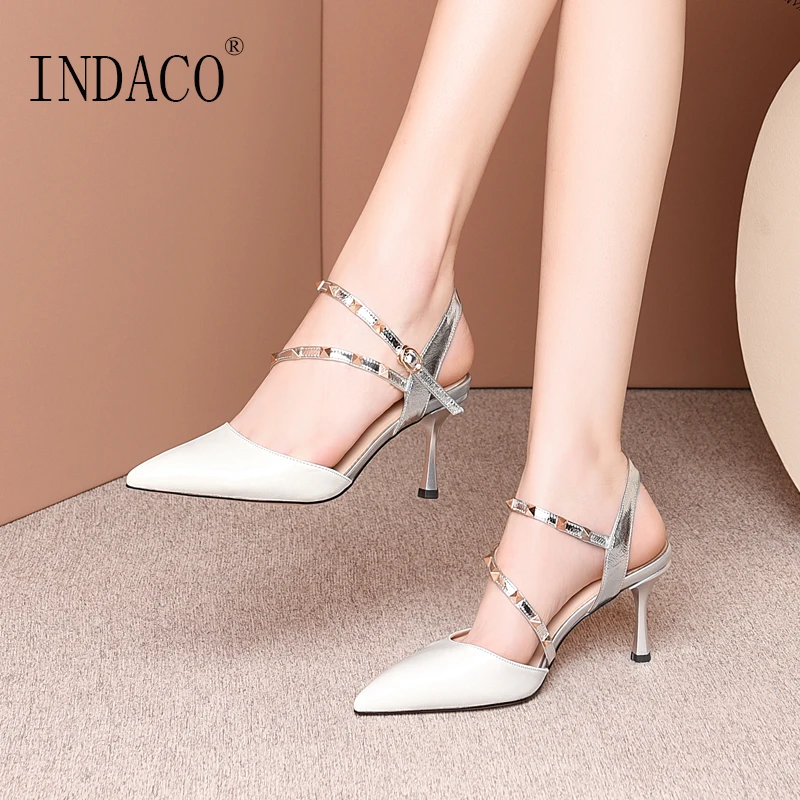 

Ankle Strap Spring Summer Leather High Heel Sandals Pointed Toe 7.5cm 2020 New