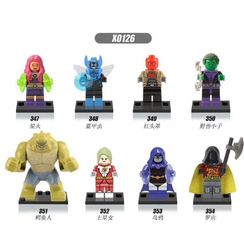 

Single Sale Building Blocks Killer Croc Red Hood Raven Starfire Saturn Girl Robin Blue Beetle Bricks Children Gift Toys X0126