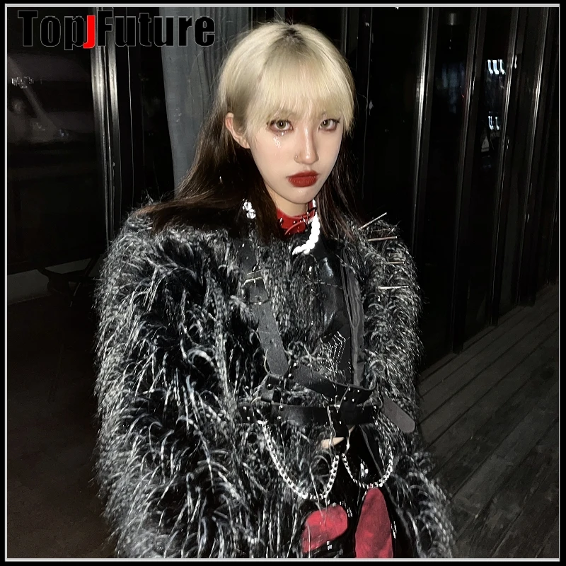 Harajuku Punk Gothic Lolita Y2K girl fur furry pad Jacket