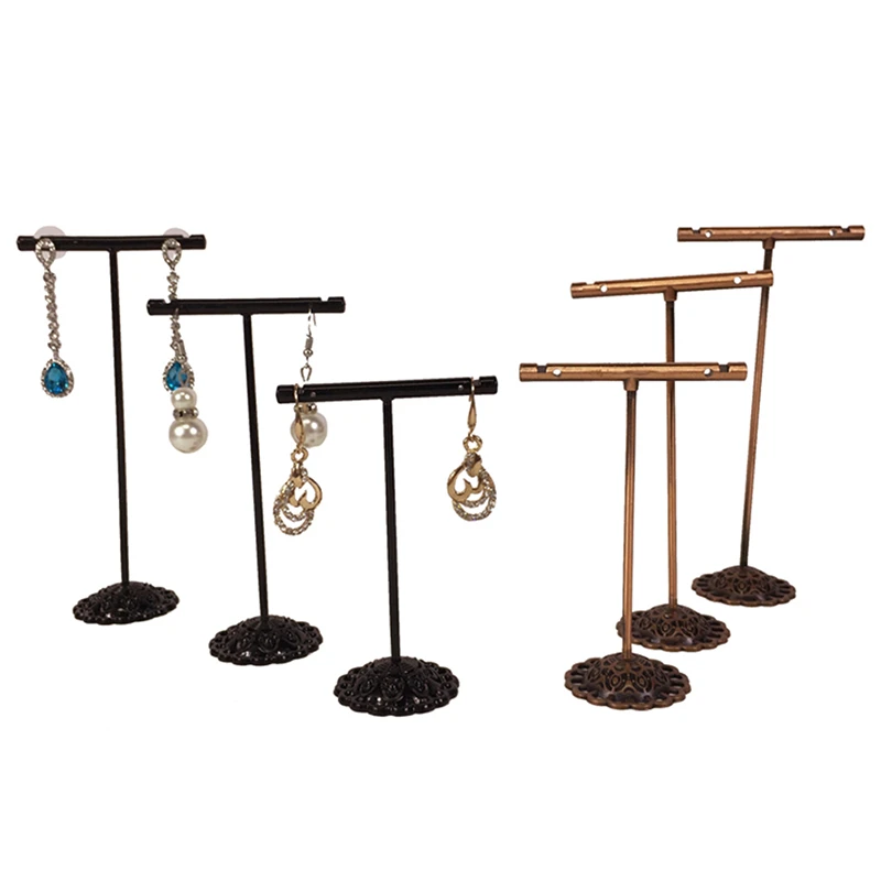 3 Pcs Alloy Earrings Display T-Shape Stand Showcase Jewelry Organizer Holder Excellent Quality and PopularDeft Processed