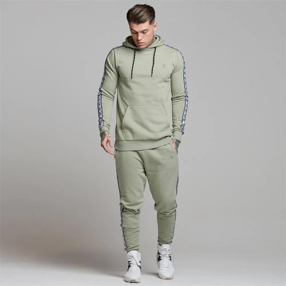 light green Европейские и американские уличные спортивные костюмы для фитнеса с большим карманом, мужские пальто с капюшоном+ повседневные брюки с маленькими штанинами, модная трендовая одежда - Цвет: light green