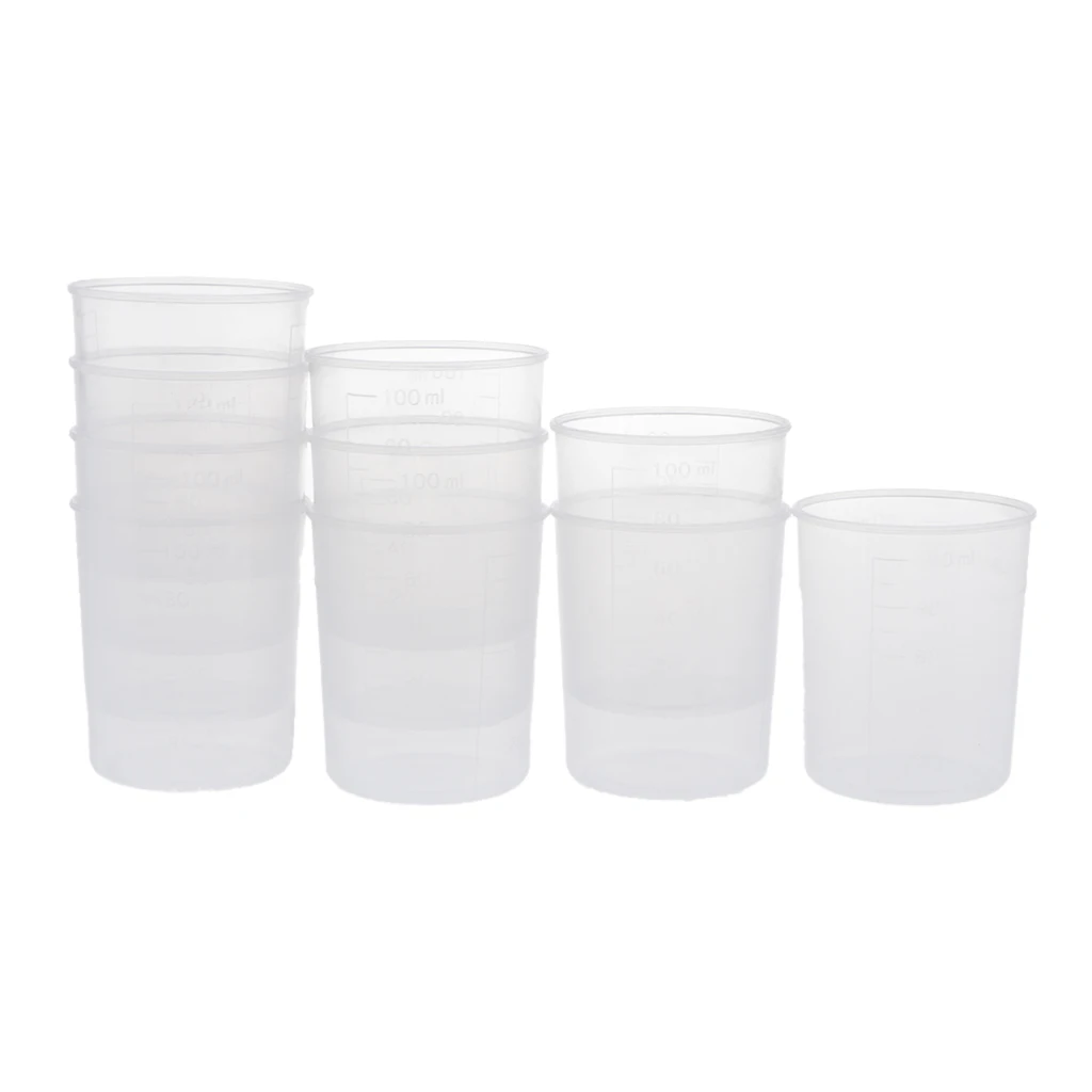 10cs Plastic Graduated Cups Clear Measuring Cups 100ml for Mixing Paint, Stain, Epoxy, Resin