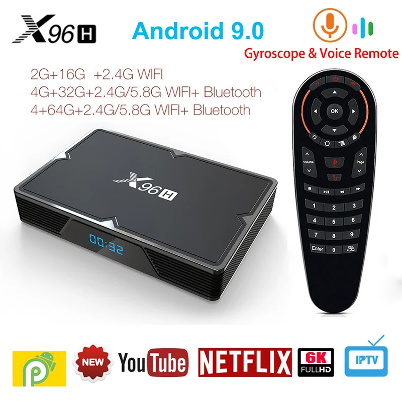 

X96H Android TV BOX 9.0 4G 32G 64G Allwiner H603 Quad-core 2.4G/5GHz WIFI Bluetooth 4.1 Google Tv Box HDMI 2.0 6K HD Set Top Box