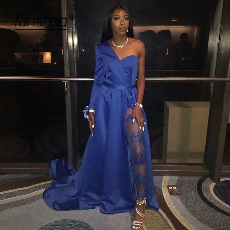 

Royal Blue Evening Dresses Sweetheart One Shoulder Pantsuit Islamic Dubai Saudi Arabic Long Elegant Evening Gown Long Prom Dress