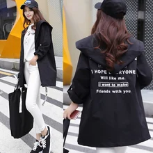 Women Girl Autumn Coat Hooded Loose Medium Long Preppy Style Spring Trench Coat WHShopping