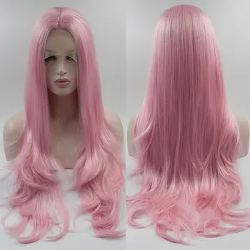 

Bombshell Synthetic Lace Front Wig Pink Natural Wave Heat Resistant Fiber Hair Natural Hairline Middle Parting For Women Wigs