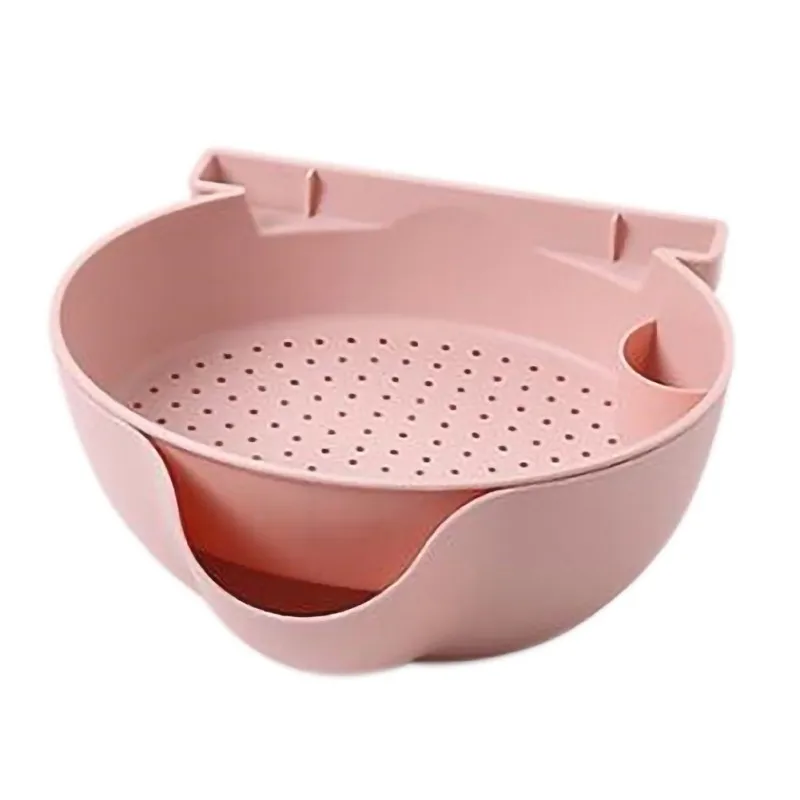 Розовый Домашняя многофункциональная двухслойная дренажная корзина для овощей, Экологически чистая корзина для хранения фруктов - Цвет: Розовый