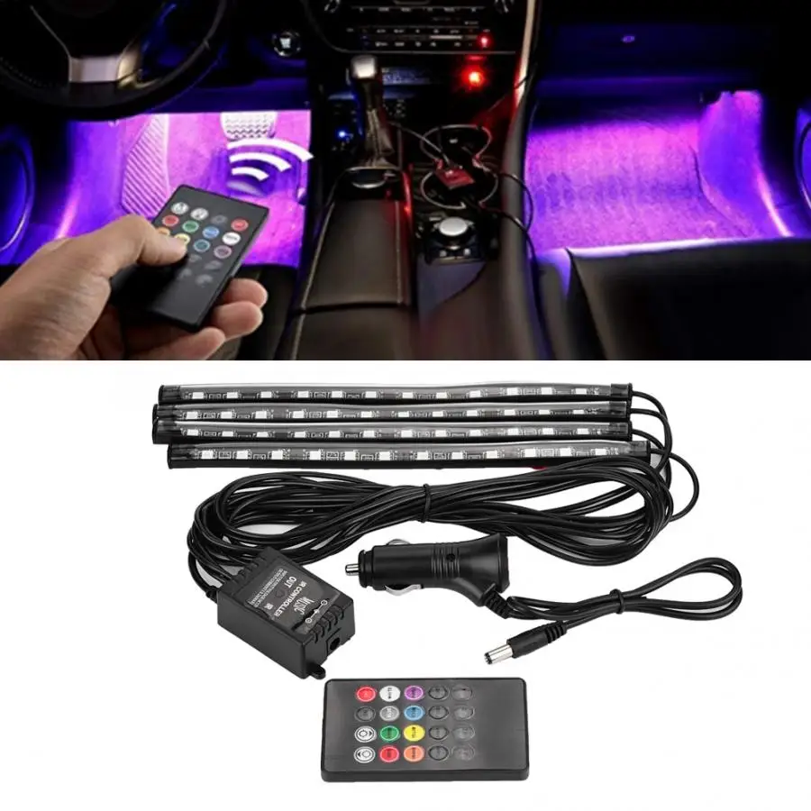 4 шт. 7 цветов RGB водонепроницаемая автомобильная светодиодная лента многоцветный музыка для внутреннего оформления автомобиля огни беспроводной инфракрасный свет управления