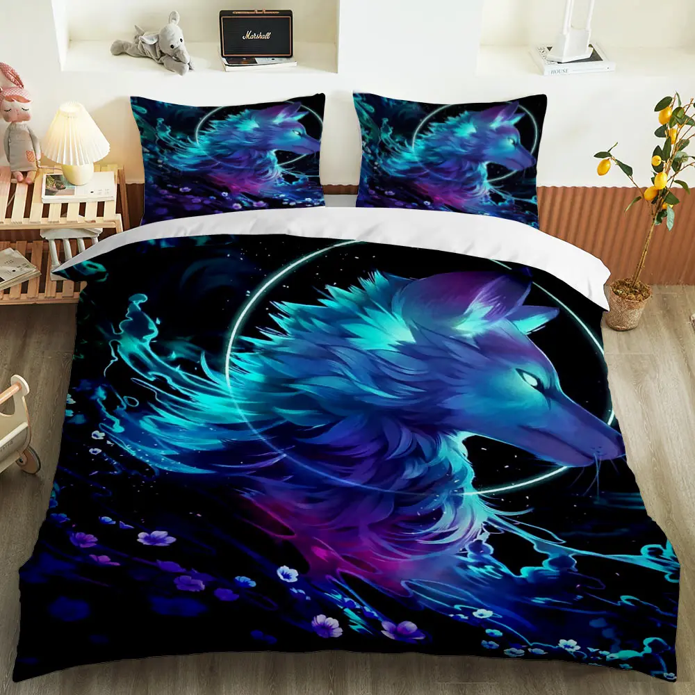 

Comfortable 3D Bedding Set 3-piece Wolf Pillowcase Comfortable King Bed Custom Four Seasons Bedding