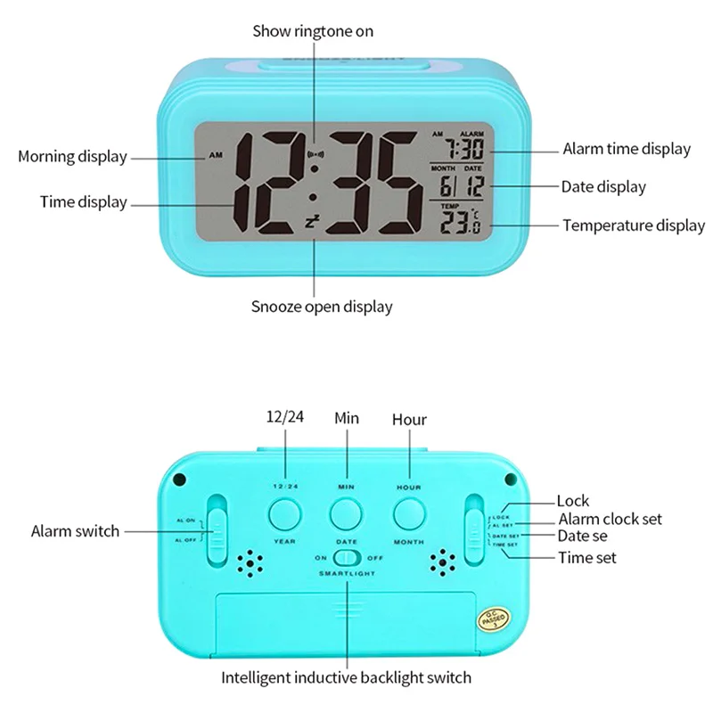 Светодиодный цифровой будильник, многофункциональный электронный смарт-цифровой ЖК-дисплей, интеллектуальная сенсорная подсветка, Повтор сигнала, детские часы